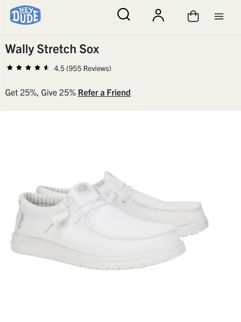 Hey Dude Wally Stretch Sox Men's Slip-On Shoes - White